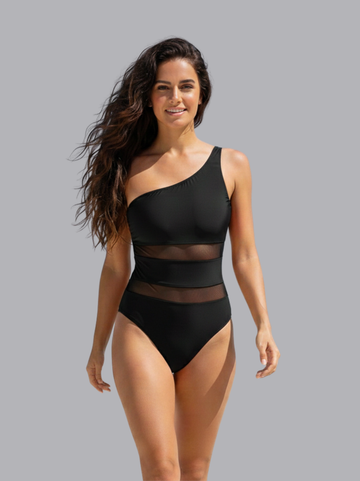 One-Shoulder Mesh Panel Swimsuit