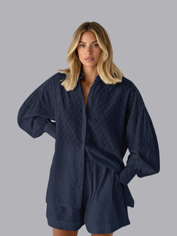 Oversized Long Sleeve Top and Relaxed Fit Shorts Set
