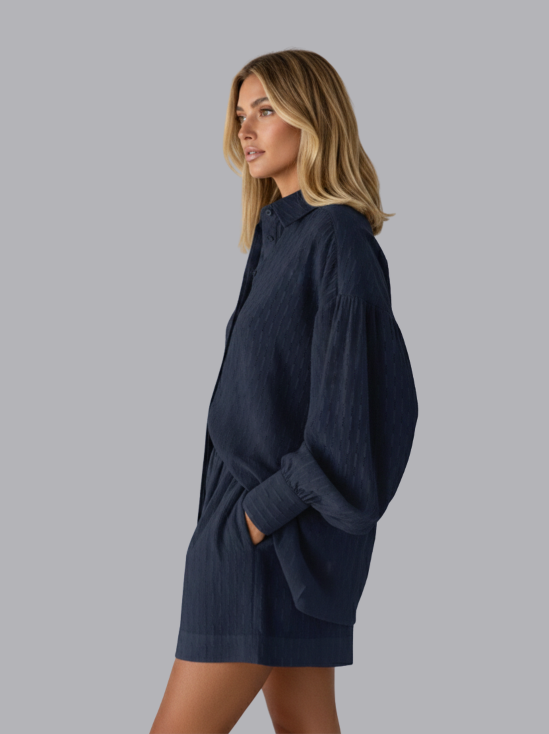 Oversized Long Sleeve Top and Relaxed Fit Shorts Set