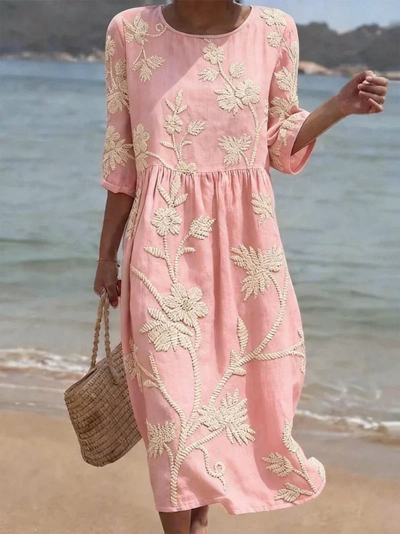 Elara Embroidered Midi Dress