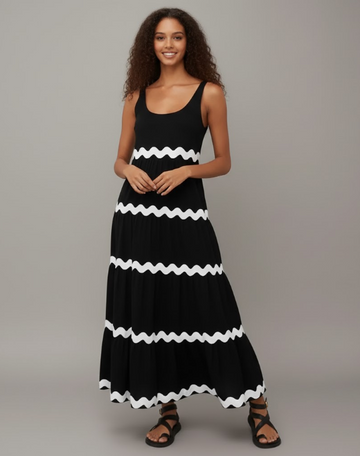 Wave Trim Tiered Maxi Dress