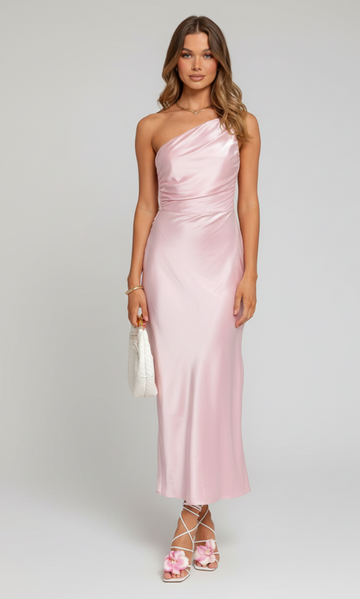 Asymmetric Satin Drape Gown