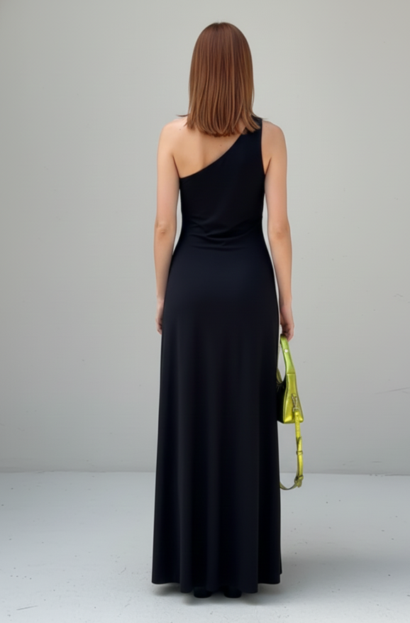 Asymmetric Petal Waist Detail Maxi Dress