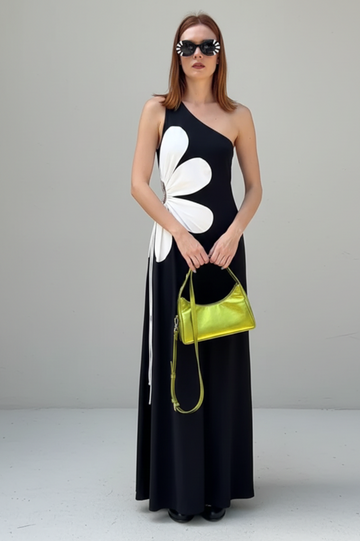 Asymmetric Petal Waist Detail Maxi Dress