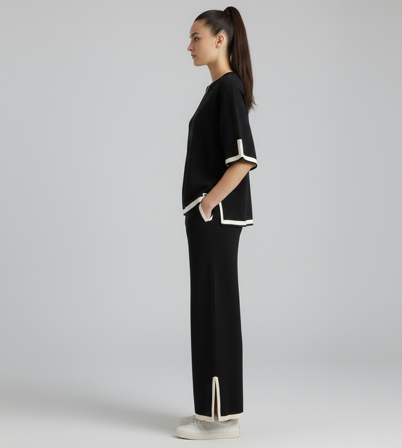 Short Sleeve Relaxed Top and Wide Leg Pants Set