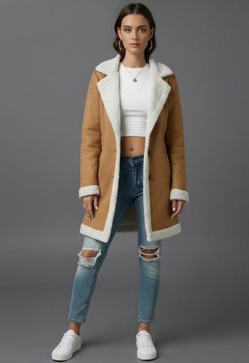 Camel Sherpa Trim Coat