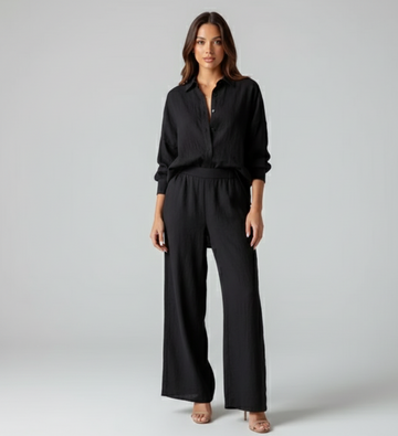 Linen Long Sleeve Shirt and Drawstring Trousers Set