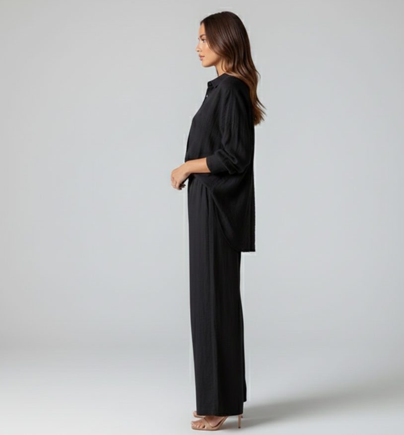Linen Long Sleeve Shirt and Drawstring Trousers Set