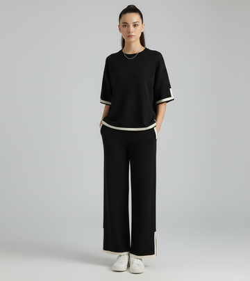 Short Sleeve Relaxed Top and Wide Leg Pants Set
