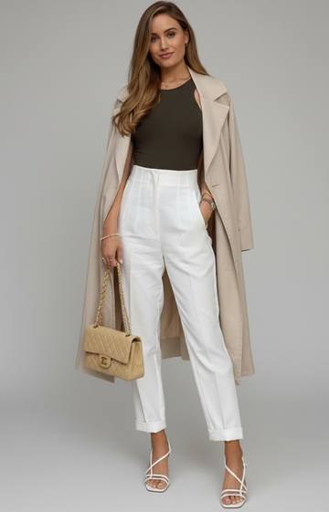 High Waist Tapered Leg Tailored Pants