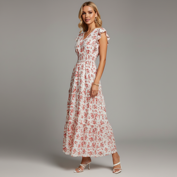 Ruffled Floral Smocked Maxi Dress