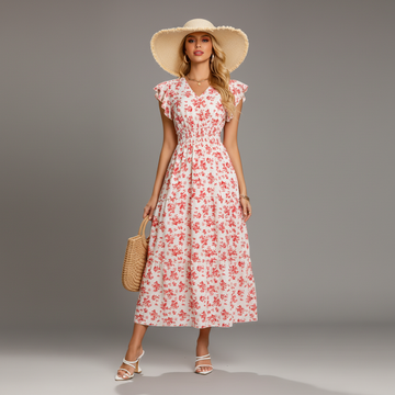 Ruffle Sleeve Shirred Garden Dress