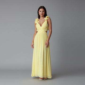 Ruffle Shoulder Open Back Maxi Dress