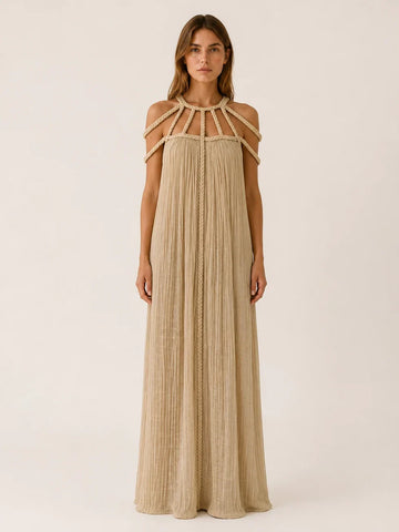 Pleated Rope Strap Maxi Dress