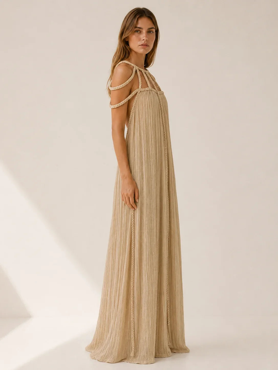 Pleated Rope Strap Maxi Dress