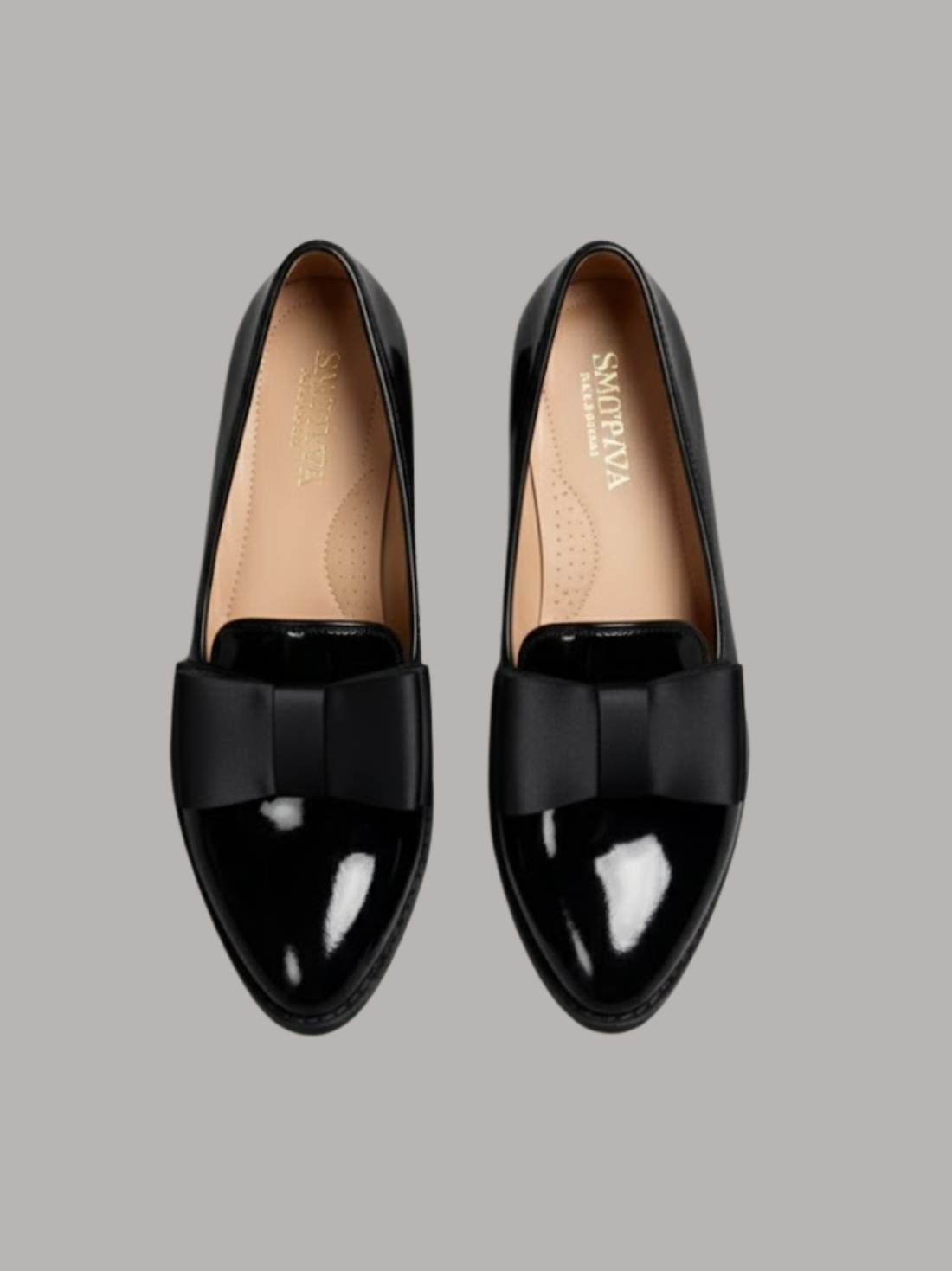 Glossy Bow Pointed Loafers