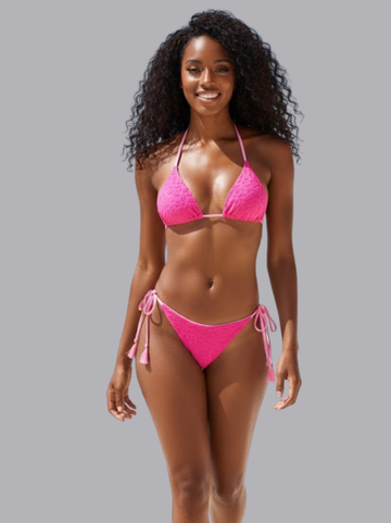 Pink Lace Up Classic Triangle Bikini